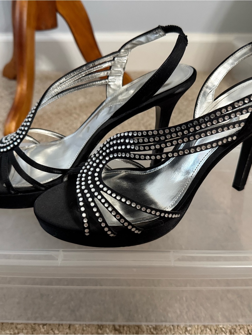 Nina Black Rhinestone Slingback Heels